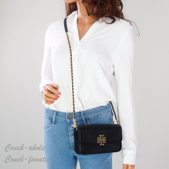 NWT Tory Burch Britten Chain Wallet with Wristlet Leather Crossbody in Black - Picture 2 of 12